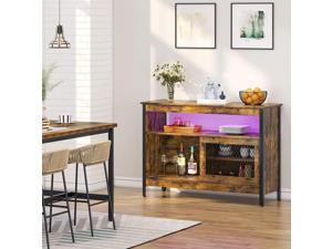 Bestier Farmhouse Storage Cabinet Sideboard with LED Decor Buffet Cabinet with Adjustable Shelves Rustic