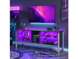 Bestier 63 Modern TV Stand 20 Color LED Entertainment CenterTV Console High Glass Television Stands with 2Layers Storage Cabinet Media for Living Bedroom up to 70 inch TV Carbon Fiber