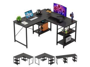 Bestier 86.6 Reversible inch Gaming L Shaped Desk with Shelves Wash Carbon Fiber Black