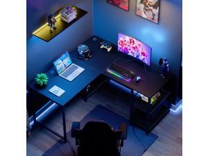 Bestier 86.6 Reversible inch Gaming L Shaped Desk with Shelves Wash Carbon Fiber Black