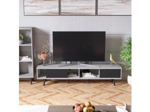 Bestier 70 Inch Mid-Century Modern TV Stand, Wooden Media TV Console with Storage Light Gray