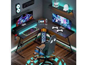 Bestier 55 inch Gaming L-Shape Computer Desk with RGB Led Strip Light Modern Corner PC Desk with Map Pad