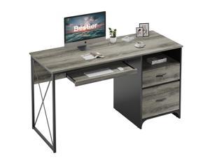 Bestier 55 inch Computer Desk with Storage Drawers & Keyboard Tray Dark Grey