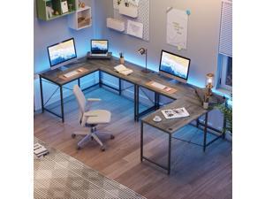 Bestier L Shaped Desk 95.2 Inch Reversible Corner Computer Desk for Home Office  Gaming Writing Workstation with Monitor Stand and 3 Cable Holes, Gray With USB Socket
