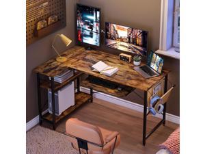 Bestier 55 inch Corner L-Shaped Desk with Keyboard Tray Home Office Desk Rustic