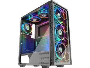 MUSETEX Phantom Black ATX Mid-Tower Desktop Computer Gaming Case USB 3.0 Ports Tempered Glass Windows with 6pcs 120mm LED ARGB Fans Pre-Installed MUSETEX Phantom Black ATX Mid-Tower Desktop Computer Gaming Case USB 3.0 Ports Tempered Glass Windows with 6pcs 120mm LED ARGB Fans Pre-Installed