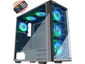 MUSETEX Phantom Black ATX Mid-Tower Desktop Computer Gaming Case USB 3.0 Ports Tempered Glass Windows with 6pcs 120mm Voice Control LED RGB Fans Pre-Installed With Remote MUSETEX Phantom Black ATX Mid-Tower Desktop Computer Gaming Case USB 3.0 Ports Tempered Glass Windows with 6pcs 120mm Voice Control LED RGB Fans Pre-Installed With Remote