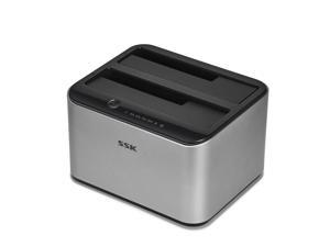 SSK Aluminum USB 3.0 to SATA Dual Bay External Hard Drive Docking Station for 2.5 & 3.5 Inch HDD SSD SATA, Offline Clone Duplicator Function (16TB Supports)