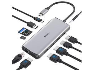 SSK USB C Docking Station Dual Monitor, 11 in 1 Triple Display Docking Station Multiport Adapter of 2 HDMI, Displayport, Ethernet, PD3.0, SD TF Card Reader, 3USBs for MacBook/Dell/HP/Lenovo Laptops