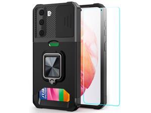 Samsung S21 Case, Galaxy S21 Case 5G 6.2 inch with Card Holder, Heavy Duty Protective Samsung Galaxy s21 Case with Screen Protector Kickstand Built-in Magnetic Phone Case for Samsung S21 5G(Black)