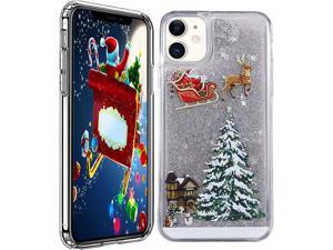 Glitter Case for iPhone 12, Merry Christmas Case for iPhone 12 Pro, Bling Shining Liquid Flowing Floating Sparkle Santa Claus Deer Tree Pattern Quicksand TPU Phone Case for iPhone 12/12 Pro 6.1"