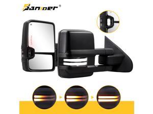Sanooer Black Tow Mirrors for 2014-2018 Chevy Silverado/ GMC Sierra Smoked Switchback Light Power Heated Towing Mirrors Electric Adjust Glass Manual Fold Extension Dynamic Signal Light