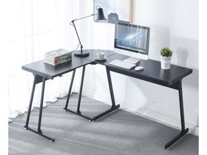 LUGANG L Shaped Desk 58" Reversible Office Corner Desk, Gaming Desk with Sturdy L Leg Space Saving Home Office Workstation Table, Black