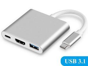 USB-C Multiport Adapter USB 3.1 Type C to HDMI 4K with USB 3.0 Port and USB C Charging Port for MacBook/Chromebook Pixel/Dell XPS13 / Samsung Galaxy s8 / s8 Plus(Silver)