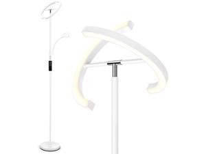 FIMEI Floor Lamp, Modern LED Rotatable Floor Lamp with Reading Light, Standing Lamp with Stepless Dimming and 3000K-6000K Color Temperature, Touch and Remote Control (White)