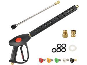 EFOBO Pressure Washer Gun with Replacement Extension 4000 PSI 41 Inch Power Spray Gun 1/4" Quick Connects 5 Nozzle Tips M22 Fitting 5 O-Rings and Washer EFOBO Pressure Washer Gun with Replacement Extension 4000 PSI 41 Inch Power Spray Gun 1/4" Quick Connects 5 Nozzle Tips M22 Fitting 5 O-Rings and Washer