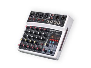 BOMGE 6 Channel Audio Sound Mixer - Professional Digital DJ Mixing Console for Live Streaming, Karaoke and Stereo Recording - With PC Computer Record Playback/Bluetooth/MP3/USB/48V /16 DSP Echo