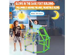 Kids Fort Building Kit 100 Pcs Glow in The Dark STEM Construction Toys with Glow Tent Fort Builder Toy Gift for Boys Girls DIY Building Castles Tunnels Play Tent Rocket Tower Indoor & Outdoor