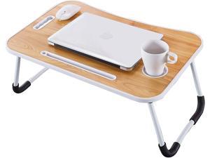 Lap Desk Bed Tray Table Foldable Laptop Table, Multifunctional Table Board Portable Computer Desks, Laptop Holder Desk with Cup Holder & Handle for Breakfast, Study, Movie (Natural)