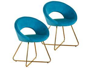 Modern Accent Velvet Chairs Living Room Chairs Set of 2, Dining Chairs Single Sofa Comfy Upholstered Arm Chair Mid Century Leisure Lounge Chairs with Golden Legs Blue