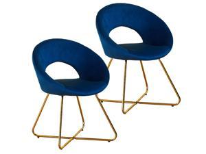 Velvet Chairs Set of 2,Upholstered Arm Chair Velvet Vanity Chair Lliving Room Chairs Desk Chair with Golden Legs Mid-Back 2 pcs, Blue