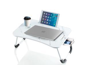 Large Bed Tray with Storage Drawer Foldable Portable Multifunction Desk Lazy Laptop Table,Carrara White