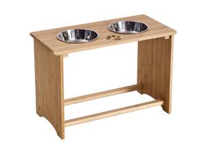 Raised Pet Bowls for Dogs, Bamboo Elevated Dog Food and Water Bowls Stand Feeder for Large Dogs and Medium Dogs (15'' Tall)
