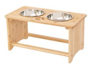Raised Pet Bowls for Cats and Dogs, Bamboo Elevated Dog Cat Food and Water Bowls Stand Feeder for Small Dogs & Cats(10'' Tall)