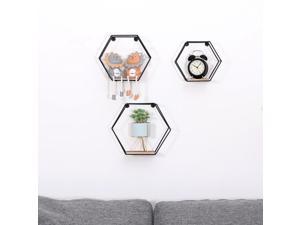 Hexagon Floating Shelves Wall Mounted Metal Set of 3 Honeycomb Décor for Bedroom ,Living Room,Bathroom, Kitchen , Office