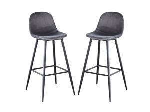 Bar Stools Set of 2 Counter Stools Velvet Bar Stools, Contemporary Style Interior, Armless Bar Stools with Metal Legs, Bar Height Home Bar Restaurant Kitchen Stools Chair, Grey