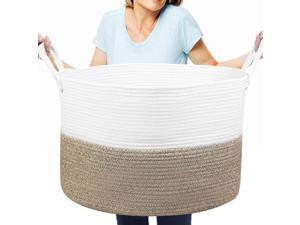 Cotton Rope Basket 22" x 22" x 13" Woven Baby Laundry Basket, Blanket Storage Basket Toy Basket Clothes Basket with Handles, Laundry Hamper for Living Room