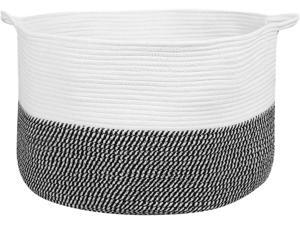 Bonrcea Large Round Cotton Rope Basket 22"X22"X13" For Toy Blankets Plant Cushion Book Storage Woven Basket With Handle (mix black white)