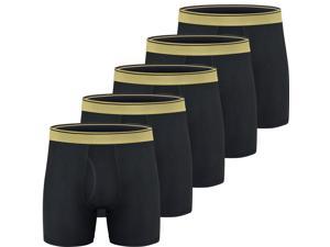 5Pack Men's Bamboo Fiber Boxer Briefs Performance Breathable Tagless Comfy Silk Waistband 6’’ Boxer Briefs Fly Black