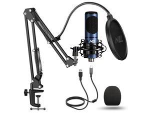 USB Microphone for Computer PC NLL Podcast Condenser Microphone Kit for Streaming Studio Recording Singing with Gaming Mic Stand Shock Mount Pop Filter NC-011-BU