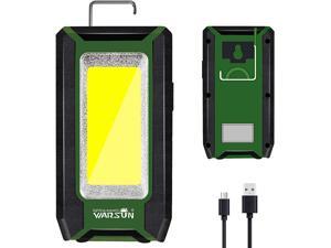 WARSUN LED Rechargeable Work Light, Portable Magnetic COB Work Lamp, 40w 1500 Lumens,Metal Hanging Hook 3 Lighting Modes, Job Site Lighting for Car Repairing,Camping,Hunting,and Hurricane (Green)