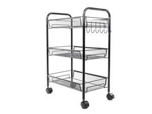 Exquisite Honeycomb Net Four Tiers Storage Cart with Hook Black 