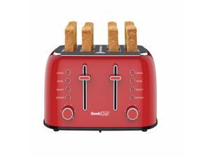 Geek Chef Extra Wide Slot Toaster 4 Slice, Independent temperature control Red