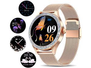 Smart Watch for Women, ANYTEC Fitness Tracker Smartwatch Bluetooth Compatible with Android iPhone, Slim Stainless Steel Ladies Watch