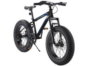 Elecony Nunu-T100 20 Inch Fat Tire Bike Boys Girls Shimano 7 Speed Mountain Bike, Dual Disc Brake Fat Tire Bicycle, High-carbon Steel Frame Front Suspension MTB Mountain Trail Bike
