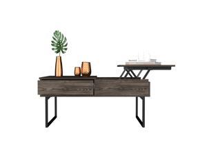 FM FURNITURE Hamilton, Liftable Top Multipurpose Coffee Table, With 1 Cabinet, And 1 Drawer, Simple And Modern, Dark Walnut Finish, Made Of Particle Board, Easy To Assamble