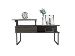 FM FURNITURE Dayton Lift Top Multipurpose Coffee Table, With 3 Cabinets, Simple And Modern, Carbon Onix Finish, Made Of Particle Board, Easy To Assamble