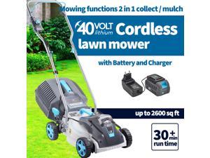 swift 15-Inch Brushless Cordless Lawn Mower, 40-Volt Lightweight Battery Lawn Mower, Foldable Handles 5 Adjustable Heights Rotary Mower with Battery and Charger