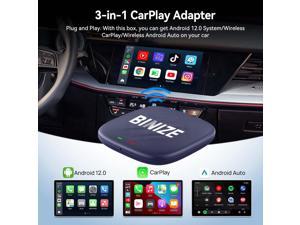 Binize CarPlay Ai Box Plus Wireless Apple CarPlay Wireless Android Auto Adapter,Android 12.0 System 8-core, Google Play Download Apps/Netflix/YouTube/GPS+Glonass/4G Network/8+ 128GB Memory