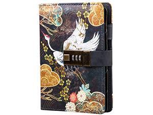 Lock Journal A5 Binder Diary Faux Leather Refillable Journal Loose Leaf Spiral Flower Locking Notebook 