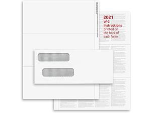 2021 3-Up W-2 Tax Forms (100 Sheets & Envelopes) For Laser Or Inkjet, 24 Lb. Paper, Instructions Printed On The Back, Compatible With Quickbooks And Accounting Software