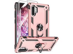 Samsung Galaxy Note 10 Plus Case, Note10+ Case With Hd Screen Protectors,  Military-Grade Metal Ring Holder Kickstand Drop Tested Shockproof Cover Case For Samsung Note 10+/ 5G Rose Gold