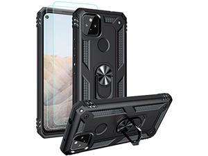 Designed For Google Pixel 5A Case With Hd Screen Protectors, Military-Grade Metal Ring Holder Kickstand 15Ft Drop Tested Shockproof Cover Case For Pixel 5A 5G Black