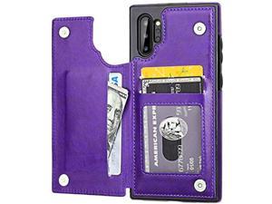 Galaxy Note 10 Plus Case Wallet With Card Holder, Premium Pu Leather Double Magnetic Buttons Flip Shockproof Protective Case Cover For Samsung Galaxy Note 10+ (Purple)