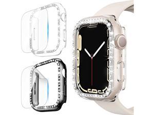 22Pack For Apple Watch Series 7 41Mm Bling Case For Women Girls With Screen Protector Pc Diamond Crystal Rhinestone Cover Glitter Bumper Case For Iwatch Series 7 BlackClear 41Mm
