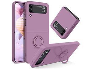 Compatible With Samsung Galaxy Z Flip 3 5G Case 67 Inch Liquid Silicone With Ring Kickstand Soft Gel Rubber Microfiber Lining Cushion Texture Slim Cover For Samsung Z Flip 3 Purple